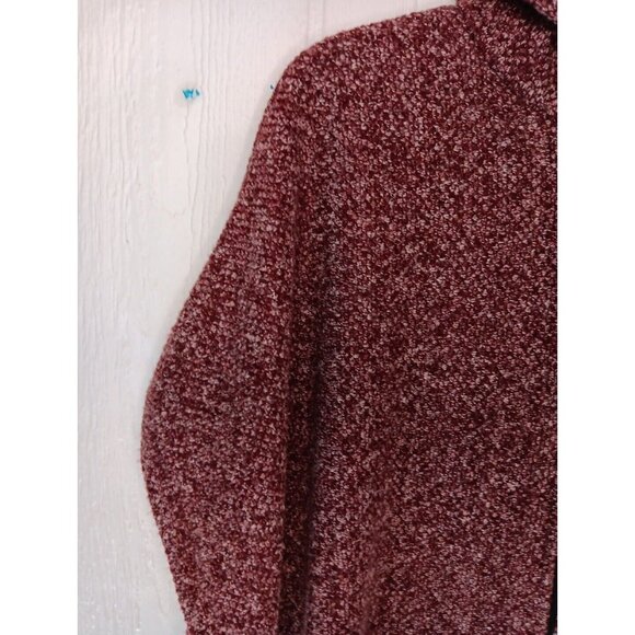 Hummingbird Women's One Size Hooded Poncho Shrug Jacket Maroon Marled Zip Front - Picture 2 of 7